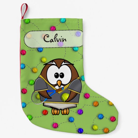 Petite Chaussette De Noël garçon de hibou de tennis (Devant)