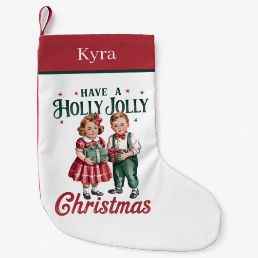 Petite Chaussette De Noël garçon fille de Noël ajouter un nom (Devant)
