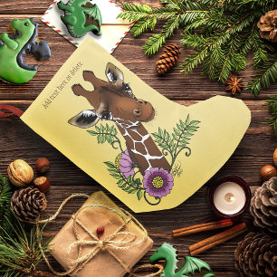 Petite Chaussette De Noël Giraffe Fleurs de Portrait Jaunes
