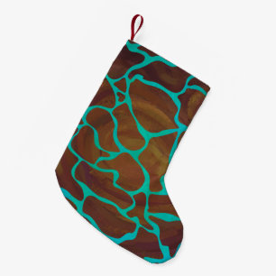 Petite Chaussette De Noël Giraffe Impression Brown et Turquoise