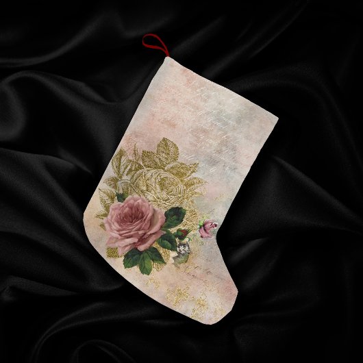 Petite Chaussette De Noël Glam Steampunk | Rose rose et or Rustique Floral