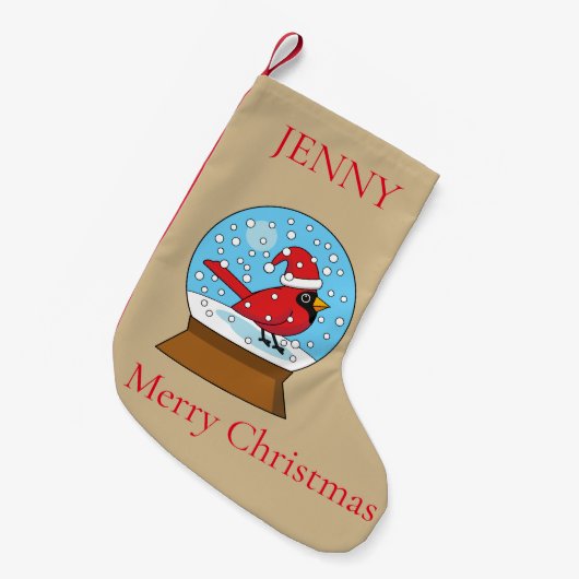 Petite Chaussette De Noël Globe des neiges avec cardinal rouge mignon | Pers (Devant (Accrochage))