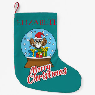 Petite Chaussette De Noël Globe des neiges avec Chouette du Père Noël Pers