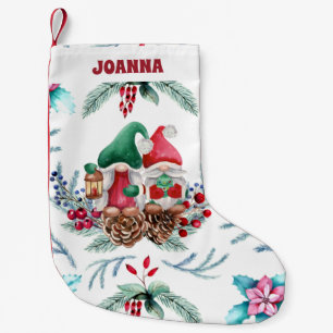 Petite Chaussette De Noël Gnome avec casquette rouge et vert