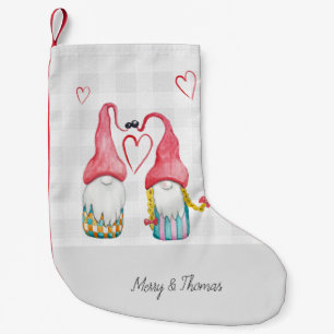 Petite Chaussette De Noël Gnome de Noël Amoureux Monogrammé Aquarelle
