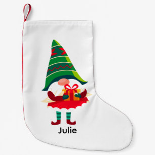 Petite Chaussette De Noël Gnome de Noël personnalisée tenant une boîte cadea