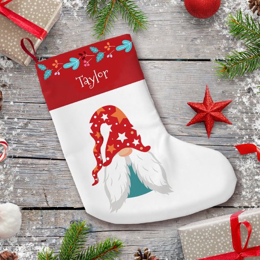 Petite Chaussette De Noël Gnome mignonne moderne Feuille rouge Nom de la fro