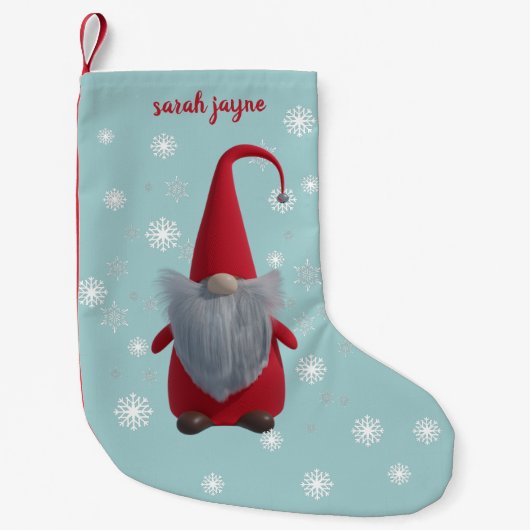 Petite Chaussette De Noël Gnome Snowflake Personnalisé Turquoise (Devant)