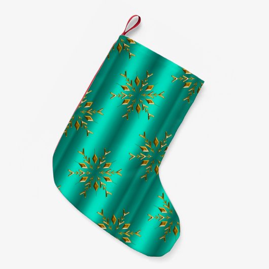 Petite Chaussette De Noël Gold Christmas Star sur Turquoise (Devant (Accrochage))
