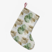 Petite Chaussette De Noël Gold Green White Feuilles tropicaux (Devant (Accrochage))
