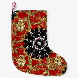 Petite Chaussette De Noël Golden element on red background. Vintage illustra