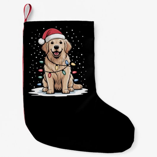 Petite Chaussette De Noël Golden Retriever Père Noël Noël Arbre Lumières Noë (Devant)