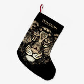 Petite Chaussette De Noël Golden Tiger Head Name (Devant (Accrochage))