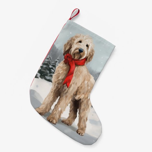 Petite Chaussette De Noël Goldendoodle Chien dans Noël de neige (Devant (Accrochage))