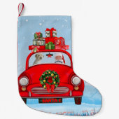 Petite Chaussette De Noël Goldendoodle Chien En Voiture Avec Le Père Noël (Devant)