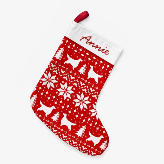 Petite Chaussette De Noël Gordon Setter Silhouettes Motif Rouge et Blanc (Devant (Accrochage))