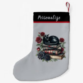 Petite Chaussette De Noël Gothic Black Cat on Books Red Roses Christmas (Dos)