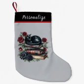 Petite Chaussette De Noël Gothic Black Cat on Books Red Roses Christmas (Devant)