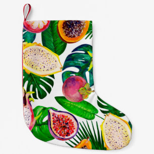 Petite Chaussette De Noël Gouache motif sans faille avec feuilles tropicaux