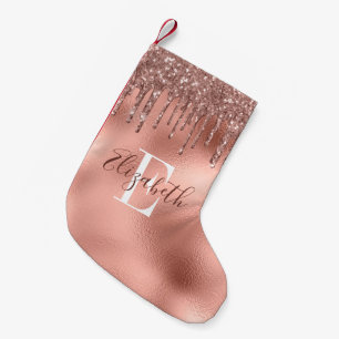Petite Chaussette De Noël Gouttes de paillettes en or rose monogrammées