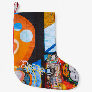 Petite Chaussette De Noël Graffiti orange et bleu