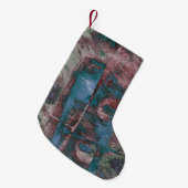 Petite Chaussette De Noël Graffiti peint Grunge | Taupe bleu rouille (Devant (Accrochage))