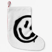 Petite Chaussette De Noël graffiti visage souriant émoticon en noir sur blan (Devant)