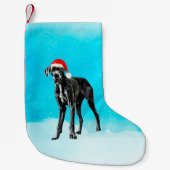 Petite Chaussette De Noël Grand Chien Danse En Casquette Noël Neige (Devant)