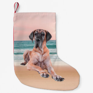 Petite Chaussette De Noël Grand Danois mignon personnalisé assis sur la plag