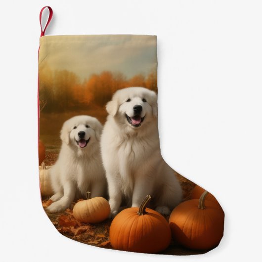 Petite Chaussette De Noël Grand Pyrénées Chiot automne délice Citrouille (Devant)