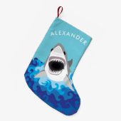 Petite Chaussette De Noël Grand requin blanc Drôle Cartoon Nom personnalisé (Devant (Accrochage))