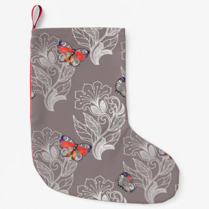 Petite Chaussette De Noël Graphique à fleurs et papillon, aquarelle, motif