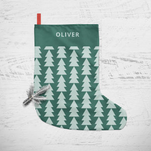 Petite Chaussette De Noël Graphique d'arbre de Noël bleu géométrique moderne