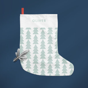 Petite Chaussette De Noël Graphique d'arbre de Noël bleu géométrique moderne