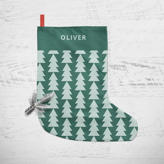 Petite Chaussette De Noël Graphique d'arbre de Noël bleu géométrique moderne