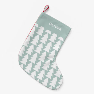 Petite Chaussette De Noël Graphique d'arbre de Noël bleu géométrique moderne