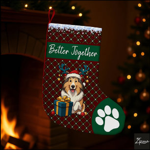 Petite Chaussette De Noël Graphisme de chien Collie de Noël rennes