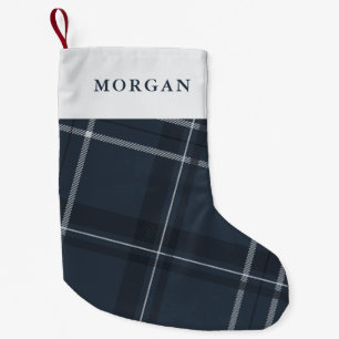 Petite Chaussette De Noël Gras moderne plaid marine bleu personnalisé