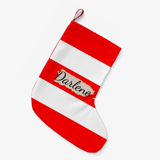 Petite Chaussette De Noël Gras Red Stripes Porto Rico Map Nom personnalisé (Devant (Accrochage))