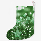 Petite Chaussette De Noël Green Bokeh Faux Parties scintillant et étoiles (Dos)