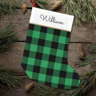 Petite Chaussette De Noël Green Buffalo Plaid Nom personnalisé Rustique