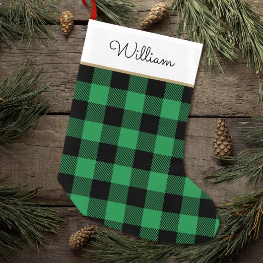 Petite Chaussette De Noël Green Buffalo Plaid Nom personnalisé Rustique