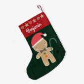Petite Chaussette De Noël Green Holiday Gingerbread Nom du garçon Rustic Cut (Dos (Accrochage))