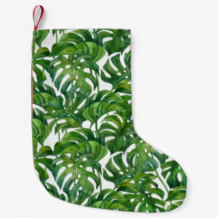 Petite Chaussette De Noël Green Monstera Feuilles Tropical sans couture