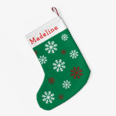 Petite Chaussette De Noël Green Red Snow Flakes Nom mignon (Dos (Accrochage))