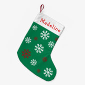 Petite Chaussette De Noël Green Red Snow Flakes Nom mignon (Devant (Accrochage))