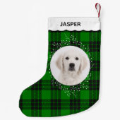 Petite Chaussette De Noël Green Tartan Plaid Winter Wreath Pet Dog Photo (Dos)