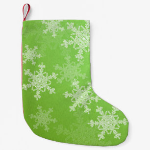 Petite Chaussette De Noël Green White Snowflakes Minimaliste Nom de Noël