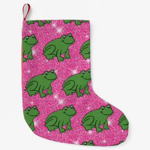 Petite Chaussette De Noël Grenouille verte Amphibiens Animaux Paillettes ros