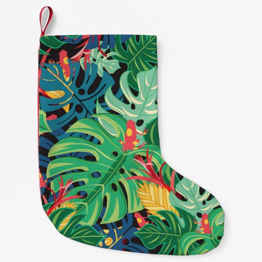 Petite Chaussette De Noël Grenouilles Monstera feuilles Motif foncé (Devant)